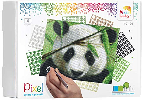 Pracht Creatives Hobby Pixel P090040 Mosaik Geschenkverpackung Panda, Pixelbild ca. 25,4 x 20,3 cm, kinderleichtes Stecksystem, ohne Bügeln und Kleben, Steinchen aus Biokunststoff, ideal für Kinder