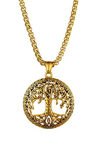 Flongo Halskette mit Lebensbaum Anhänger Damen Kette aus Edelstahl Baum des Lebens Kette Geschenk für Frauen und Mädchen