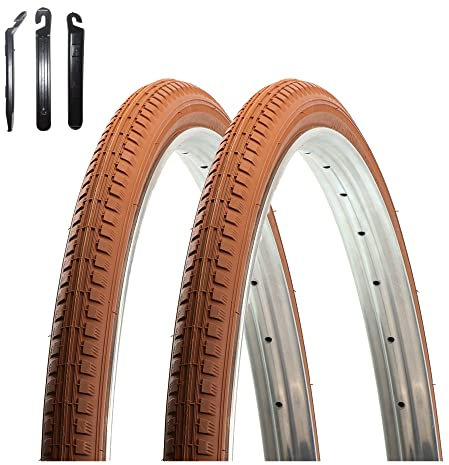 2 x Kenda K-142 Fahrradreifen Fahrradmantel Braun 40-635 (28 x 1 1/2) inkl. Reifenheber