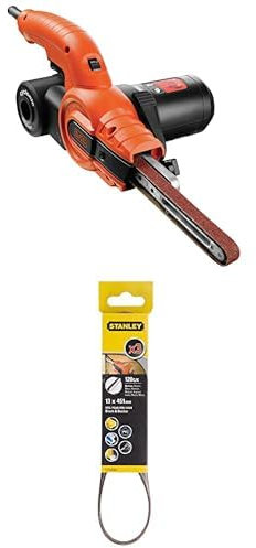 Bundle of Black+Decker Bandschleifer KA900E mit Absaugung – Schleifmaschine für Holz, Metall, Stein, Gips, Keramikfliesen & Kunststoff – Zum Schleifen, Feilen, Schärfen und Entrosten – Bandmaße