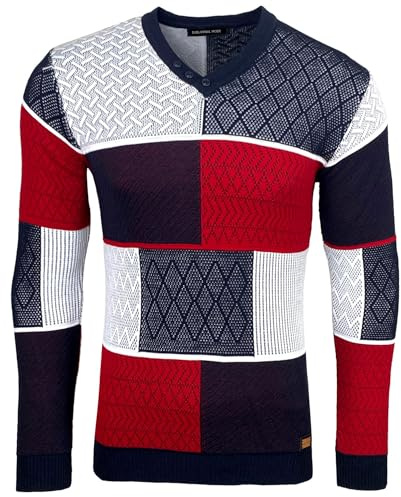 Subliminal Mode Pullover da uomo in maglia con scollo a V con bottoni, stile basic, vestibilità aderente, maglione aperto lavorato a maglia invernale a maniche lunghe BX52301, blu, XL