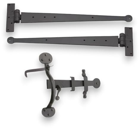 Charnières en T forgées à la main et loquet Suffolk en fonte avec finition cire d'abeille (charnières de 45,7 cm + loquet Suffolk)