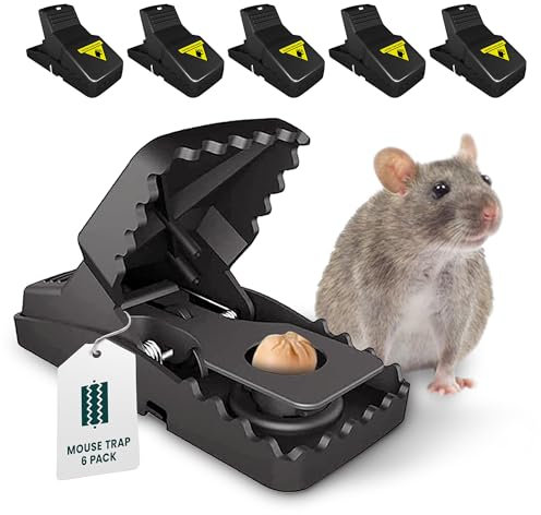 Green Haven Mouse Traps for Indoor & Outdoor Use 6 Pack - Sensitive Pedal, Powerful Spring, Special Teeth Design, Safe Non-Contact Setup Detachable Bait Cup, Durable Reusable Rodent Control Solution