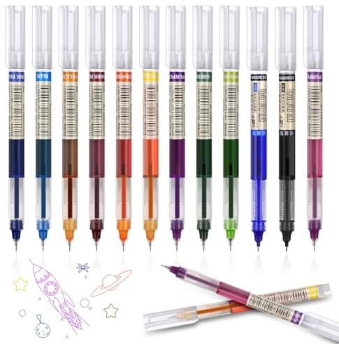 OFFCUP Penne Gel, 12Pcs Penna a Sfera, 0.5MM Penna Roller a Inchiostro Liscio ad Asciugatura Rapida Punta Fine Penne a Inchiostro Liquido Liscio Forniture di Cancelleria per Scuola Ufficio (Colorato)