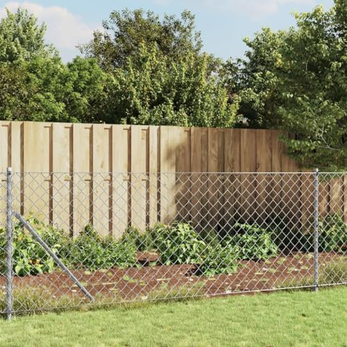 GuyAna Maschendrahtzaun mit Bodenflansch Gitterzaun Gartenzaun Metall Zaunelemente Maschendrahtzaun Pfosten Silbern 1x10 m