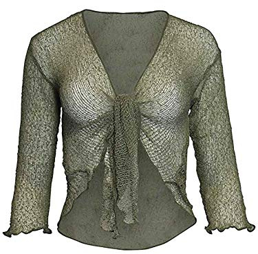 KIRAN FASHION Dam knytbar 3/4-ärm damer fin stickad Bolero beskuren stretchig jacka jacka cardigan en storlek