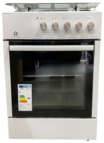 Cucina a Gas Bianca Forno A Gas 4 Fuochi 60 X 60 cm Copertura in Vetro