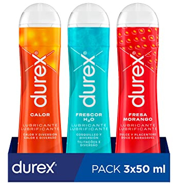 Durex Pack Lubricante Sabor Fresa + Efecto Calor + Efecto Frescor, Base de Agua, Pack Ahorro 3x50 ml