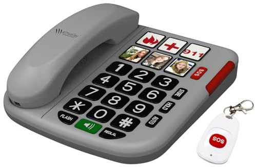 Téléphone fixe filaire senior avec télécommande SOS sans fil SNT-60 [simvalley]