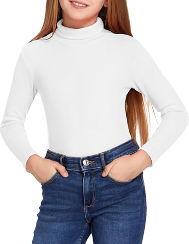 Arshiner Girls School Turtleneck Longsleeve Top Ribbed Stretch Layer Shirt | Kids Soft Thermal Undershirt, Autumn Winter Lightweight Base Layering T-shirt, Tops Under Jumpers Coats, Age 4–13