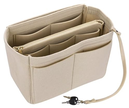 lumanothy Organisateur de Sac en Feutre avec Plusieurs Poches – Insert de Sac à Main Léger avec Poche Zippée, Organisateur pour Tote Bag, Beige, M