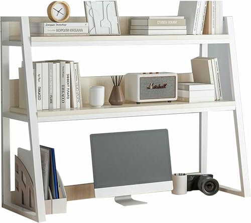 Bookshelf, 2-Tier Computer Desktop Bookcase, Dorm Desk Ladder Desktop Bookshelf, Metal Desk Dorm Desktop Bookcase, Home Office Shelves Desk, Top Only (White 29.5X12X35in)