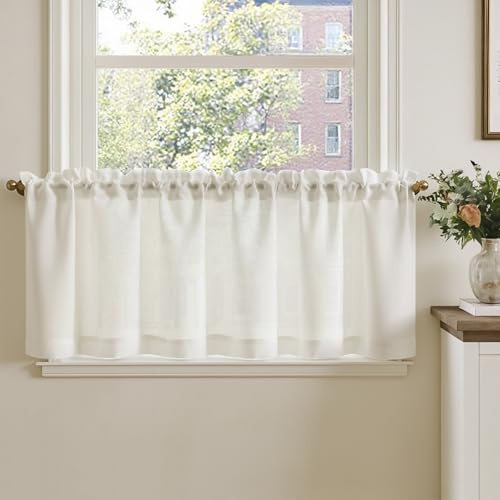 TOPICK Kort köksgardin med ficka, vit 150 B x 40 H (cm) 1 panel | För Fönster Skåp Skåp Under Sovrum Under Diskbänk, Matsal Vardagsrum Lätt Effekt Modern Stil Halvtransparent