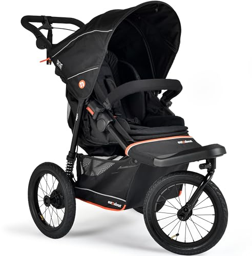 Out'n'About Nipper V6 Plus Certified Running Pushchair with Raincover, Lightweight All-Terrain 3 Wheel Jogging Buggy, 14” Air Tyres, One Hand Compact Fold Stroller, Newborn to 4yrs (Summit Black)