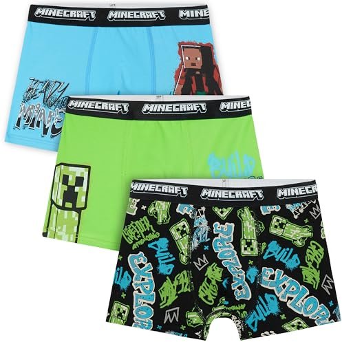 Get Trend Minecraft Boxer Enfant Garcon, Lot de 3 Douce et Respirant Calecon, Ceinture Elastique sous Vêtements, Comfy Idee Cadeau