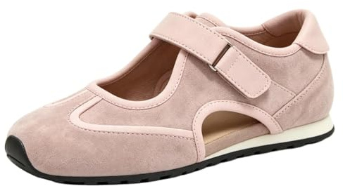Mary Jane - Zapatillas de deporte para mujer con correa ajustable para caminar cómodas e informales - Transpirable - Corte ancho - Bailarinas Mary Jane para mujer, rosa, 38 EU Large