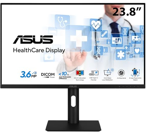 ASUS Healthcare HA2441A - 24 Zoll WQHD Monitor - 16:9, 3.6MP 2560x1440, AGLR, DICOM Pre-Set, antibakteriell behandelt, ergonomisch - DP 1.4 Daisy Chain, HDMI, USB-C mit 15W, USB-Hub