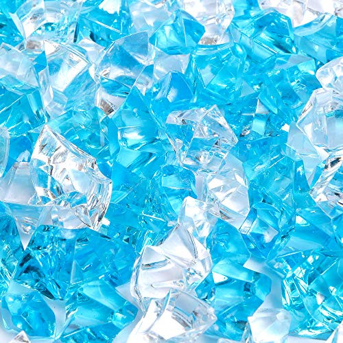 150 Pz Pietre di Ghiaccio finte in frantumi Cristalli di plastica Pietre preziose per riempitivi di barattoli Decorazioni per la casa Decorazione per la tavola Cristalli sparsi (Blu/Trasparente)