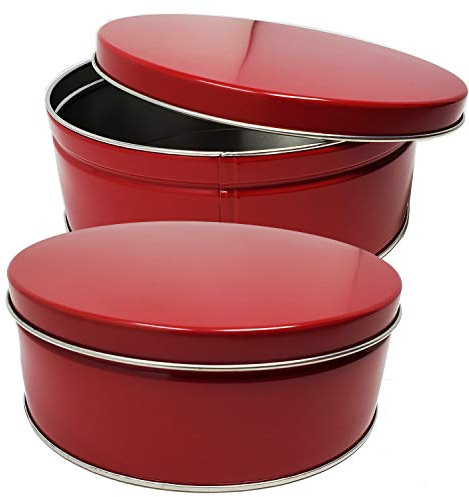 Pro Image Premium Cookie Tin (2 Pack) Red Classic Design, Empty - Gift Container, Extra Thick Steel