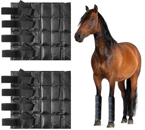 Prairie Horse Supply - Durable Nylon Ice Boots for Horses & Ponies - Cold Therapy Gel Boot Wrap for Hock, Ankle, Knee, Legs, Hooves One Size - Black Flexible Straps, Skid & Shipping Boots - (Black)