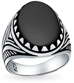 Anello Occidentale Personalizzato Da Uomo Con Artiglio Di Lupo, Grande Pietra Ovale Cabochon, Onice Nero, Firma Per L'Uomo In Argento 925 Ossidato, Fatto A Mano In Turchia Personalizzabile