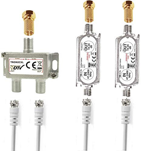 TronicXL Premium 2-Fach Antennenverteiler Splitter mit 40dB (2 x 20dB) Sat Verstärker digital HD I für Satellit TV DVBT DVBS Unicable 3D 4K HDTV I Verteiler Weiche Inline für 2 Fernseher