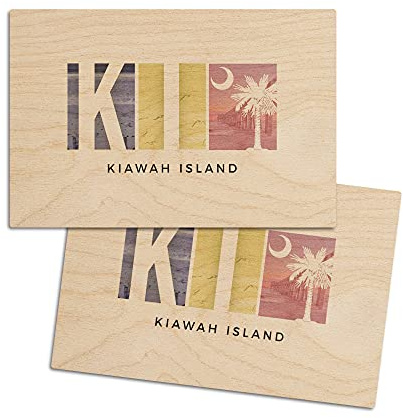 Kiawah Island, South Carolina, KI, Photo Type Blocks (4x6 Birch Wood Postcards, 2-Pack Stationary, Rustic Home Wall Decor)