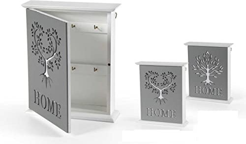 NO MANUFACTURER Armadietto Portachiavi da Parete in Legno con Porta Albero Home 24 x 20 x 6 cm