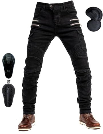 oFzimTo Pantaloni Moto Uomo con Protezioni, Jeans Moto Uomo Elasticizzati con Copertura Protettiva di Seconda Generazione, Marchio CE (EN1621-1:2037)