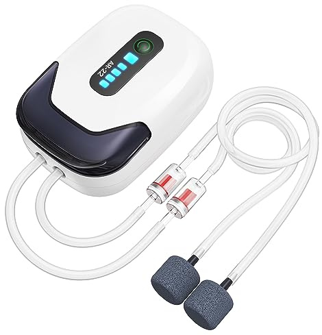 MoonOrange Aquarium Air Pump, Rechargeable Portable Oxygen Pump with Single/Dual Outlets, Quiet Aerator for Fish Tank up to 30/70 Gallon, Outdoor Fishing, Fish Transport and Power Cut.