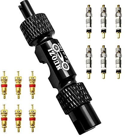 MUQZI Ventilkernentferner-Werkzeug-Set, Fahrradventil-Werkzeug für Presta und Schrader, Reifenventil-Reparatur-Werkzeug-Set, inklusive 6 Presta- und 6 Schrader-Ventilkern, schwarz