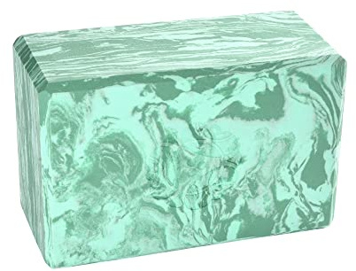Hugger Mugger 4 Foam Yoga Block -Marbled Sea Green - Strong and Stable, Beveled Edges for Comfort, Most Favored Block Size, Helps with Alignment and Support in Many Poses