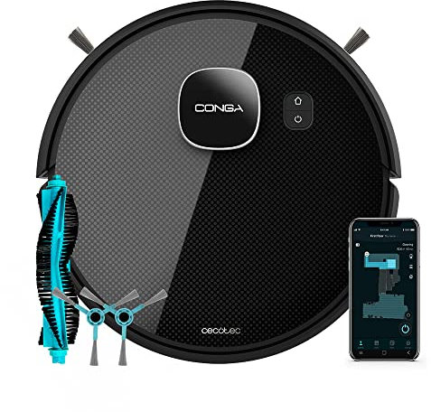 Cecotec Robot Aspirador y Friegasuelos Conga Eternal MAX Titanium. Potencia 3000 Pa, Autonomía 110min, Programación, 3 Niveles de Potencia y Fregado, App, Cepillo Multifunción, 05844