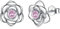 Sterling Silver Stud Earrings for Girls - Silver Earrings for Women Hypoallergenic Pink Cubic Zirconia Dainty Flower Rose Stud Earrings for Ladies Girls Birthday Christmas Jewellery Gifts