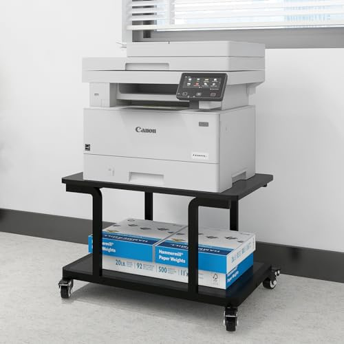 PUNCIA 2-Tier Laser Printer Stand with Storage Shelf 60x50x38cm Large Printer Table Movable Copier Stand Under Desk Heavy Duty Rolling Cart Printer Holder on Wheels for Home Office (Black)