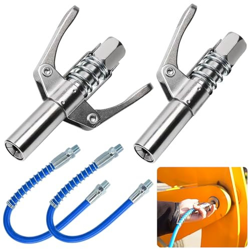 TTYSHIP® 2 Pz Testina Ingrassatore Professionale Autobloccante, Accoppiatore Pistola Grasso con 30cm Tubo per Tutti Pressa per Grasso (Doppia Maniglia/Maniglia Singola)