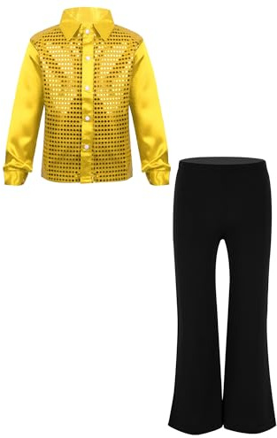 Aislor Traje De Danza Jazz Hip Hop para Niños Camisa De Lentejuelas Brillantes De Manga Larga con Pantalones Ropa para La Actuación