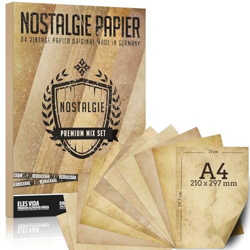 Carta antica 100 g – 50 fogli – Carta da lettere fai da te A4 antica stampata su entrambi i lati, ideale per la comunione, per mappe, bambini, caccia al tesoro, inviti nostalgici, 3 diversi motivi