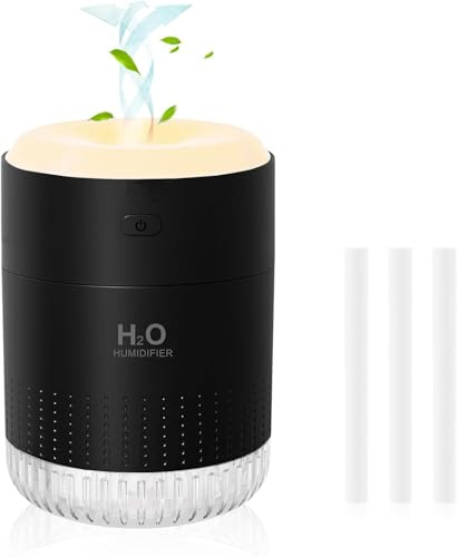 Luftbefeuchter Mini Luftbefeuchter klein USB einstellbar Mit Led-Licht AIR Humidifier mini with Soft Night Light für bedroom plants kinderzimmer Büro,Babyzimmer (Schwarz)
