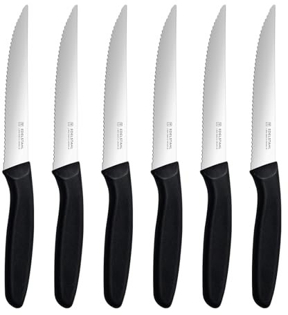targzier Couteaux à Steak Set de 6,Couteau Steak Dentelé de Haute Qualité,Couteaux de Cuisine Professionnelle,Couteau en acier Inoxydable,Poignée Noir Robuste,Couteaux et Ustensiles de Cuisine