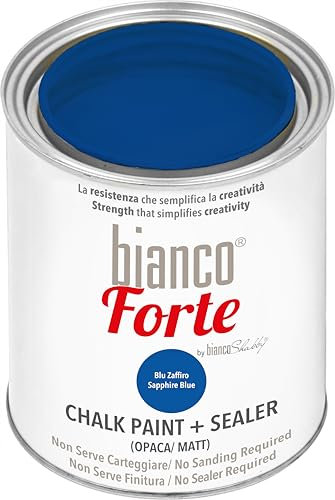 Bianco Forte - Azul Zafiro - (1L) Pintura a la Tiza con Acabado/Protección 2 en 1: Chalk Paint Súper Resistente para Muebles, Paredes y Puertas – Secado Rápido, Interior/Exterior, Mate