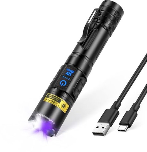 DARKBEAM Torcia UV 395 nm luce nera alto lumen LED potente, lampada di wood ricaricabile USB Torce ultraviolette rilevatore di urina per animali domestici minerali, vetro uranio, resina
