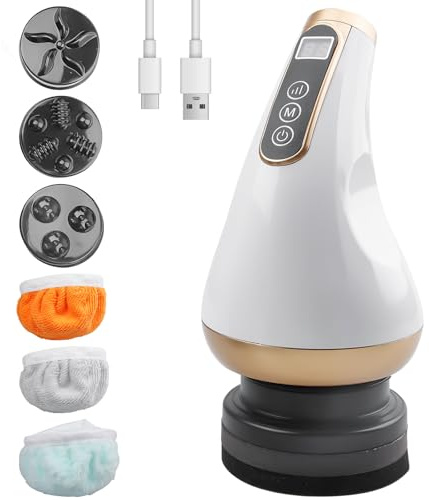 Cellulite massageapparat elektrisk: Massageapparat med 3 tyghuvuden och 3 massagehuvuden för mage, ben, cellulitmassage, hudlyft, strama och utjämning, 12 justerbara styrkor