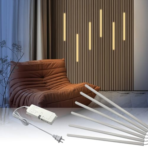 HAMRVL LED Recessed Lighting for Wood Slat Wall Panels - DC12V 6pcs 16in Self-Adhesive Wall Panel Lights with Smart Switch for Acoustic Panel,Headboard,Stair,Under Cabinet Lighting - Warm White 3000k