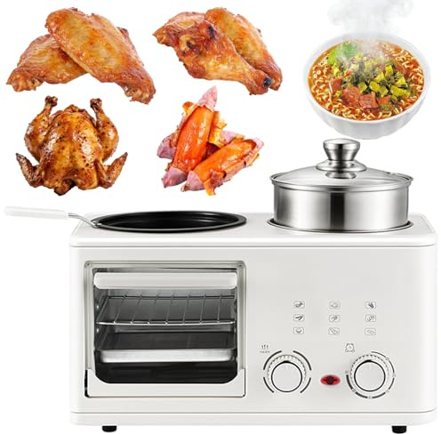 Macchina Per La Colazione Multifunzionale 4 In 1, Macchina Per La Colazione 1200 W 8 Litri Con Forno, Padella E Vaporiera, Macchina Per Colazione Elettrica Con Temporizzazione 60 Minuti Per Pane
