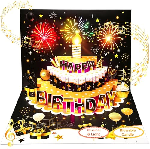 Birthday Cards, 3D Pop up Happy Birthday Card with Music&Light