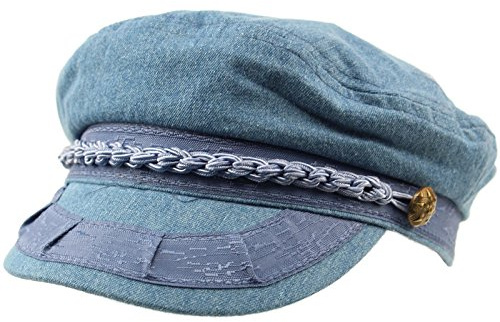 Men's Summer Cotton Greek Fisherman Sailor Fiddler Driver Hat Flat Cap L/XL Denim