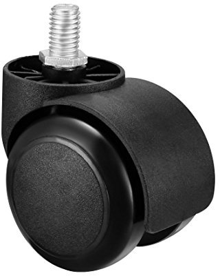 sourcing map Office Chair Casters Wheels 2 inch PU Twin Wheel M10x14mm Threaded Stem Swivel Caster Black, 3 Pcs
