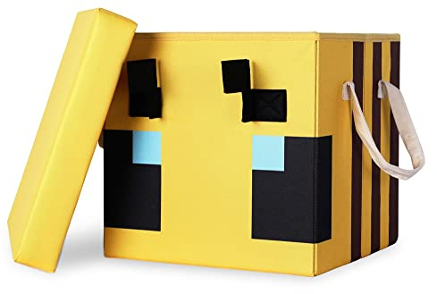 Minecraft Bee Fabric Storage Bin Cube Organizer with Lid | 15 Inches