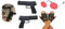 CA SE FETE Sexy Damen-Kostüm I Cosplay Zubehör I 2 x Pistolen 21 cm I schwarze Handschuhe I Sonnenbrille rot I Holstergürtel doppelte Oberschenkel I Set 6 Stück
